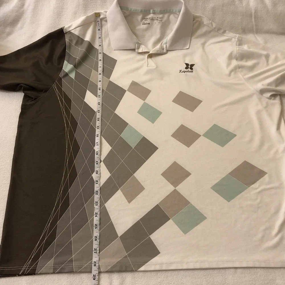 Nike Golf Polo Shirt Mens 2XL White Kapalua Argyle Dri-FIT Tour Performance
